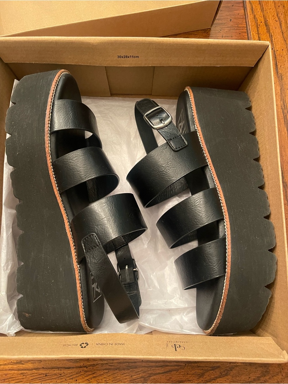 Woman's Black Platform Strappy Sandals - Sleek Chunky Sole